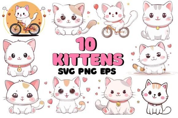 10 Cat Set Vector SVG KITTENS