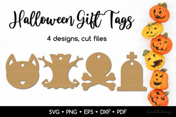 4 Halloween Decorative Shaped Gift Tags