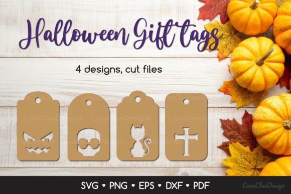 4 Halloween Gift Tags SVG Papercut