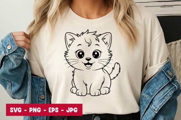 Baby Kitten Sitting Cute Cartoon SVG PNG