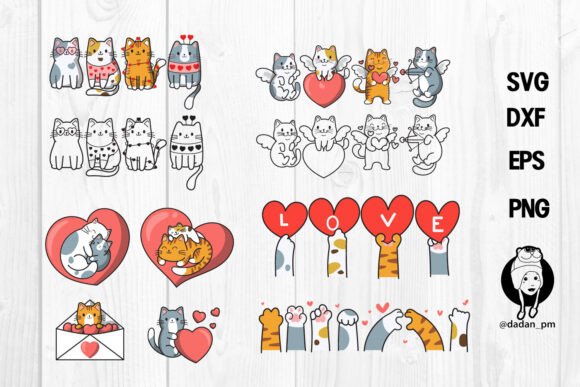 Bundle Cute Cat Valentines Day Svg