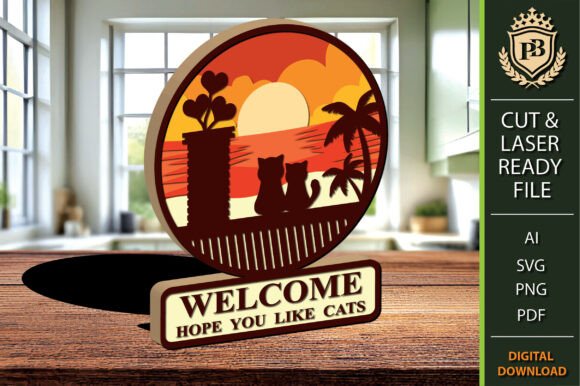 Cat and Sea Beach Welcome Decor