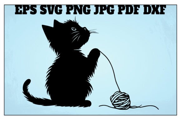 Cat and Yarn Svg Silhouette Vector