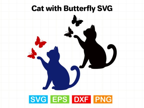 Cat with Butterfly SVG Silhouette