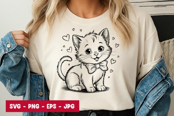Cute Baby Cat Cartoon Animal Art SVG PN