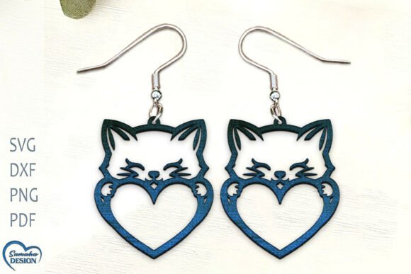Cute Cat Earrings with Heart Laser Cut