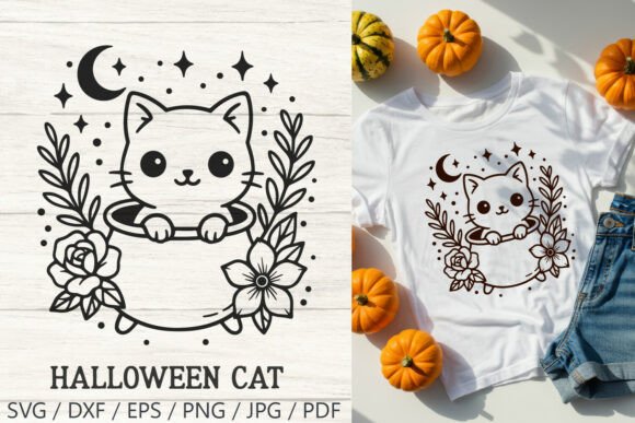 Cute Cat in Cauldron SVG Cut File