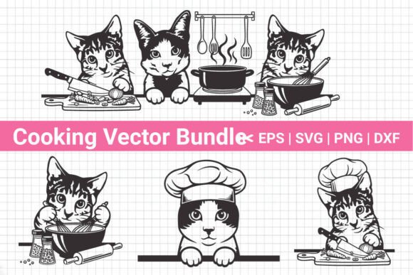 Cute Cooking Cat Chef Vector Svg Bundle