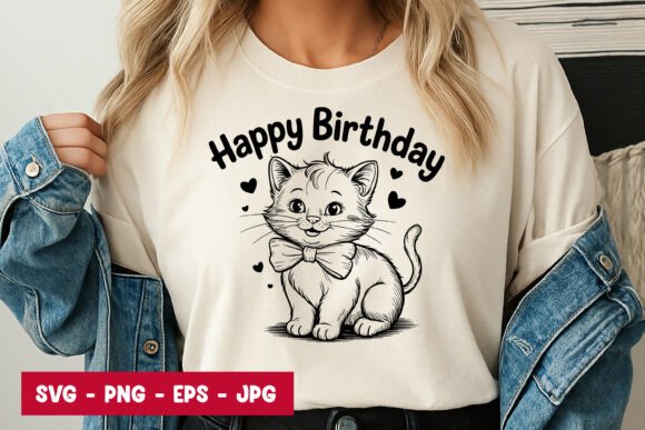 Cute Kitten Happy Birthday Art SVG PNG