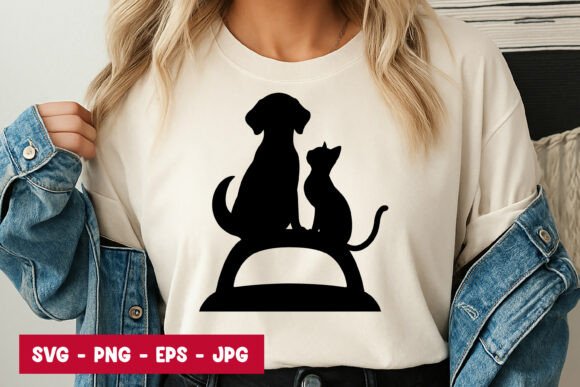 Dog and Cat Silhouette Sitting Art SVG P