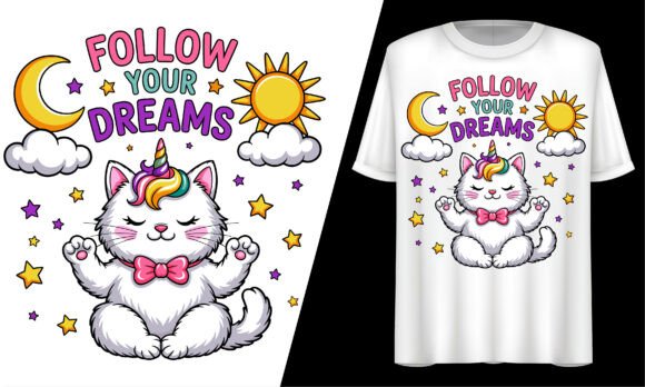 Follow Your Dreams Cat Unicorn Quote SVG