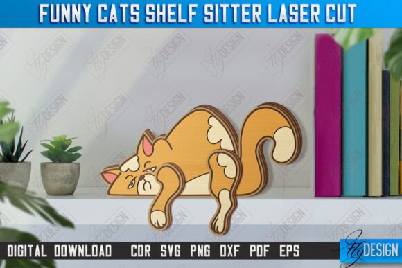 Funny Cats Shelf Sitters Laser Cut CNC