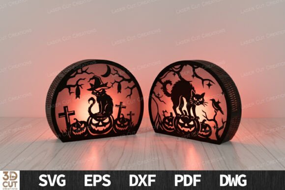 Halloween Cat Pumpkin Shadow Lamp