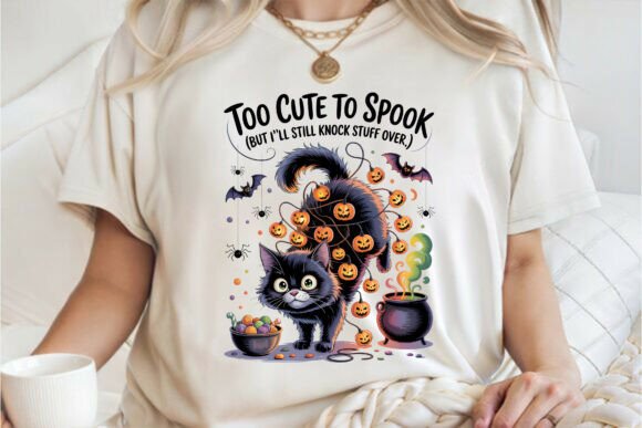Halloween Cat Too Cute to Spook PNG