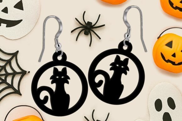 Halloween Cat Witch Earrings SVG Laser