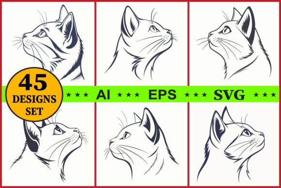 Minimalist Cat Head Outline Vector Set