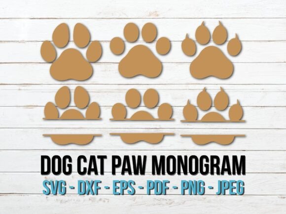 Paw Split Monogram Svg, Dog Cat Paw
