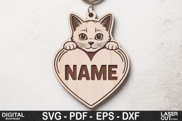 Siamese Cat Heart Name Keychain