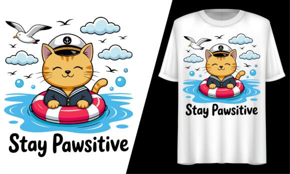 Stay Pawsitive Cat Captain Floating SVG