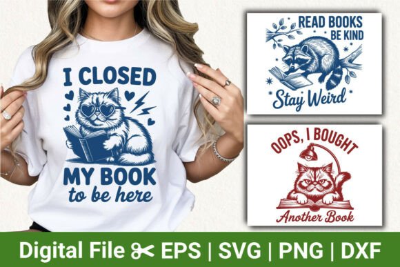 Unny Reading Cat and Raccoon Svg Bundle