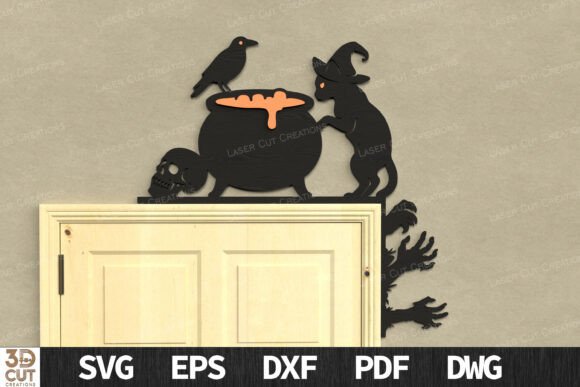 Witch Cat Cauldron Door Corner Sign