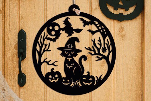 Witch Cat Halloween Door Hanger SVG Gift
